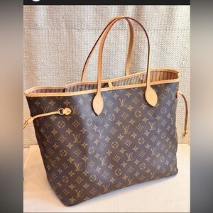Brown Monogram Tote with Cream Handles